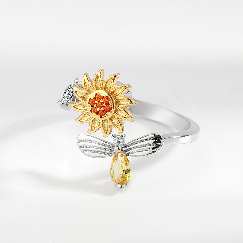 925 Sterling Silver Sunflower Fidget Ring