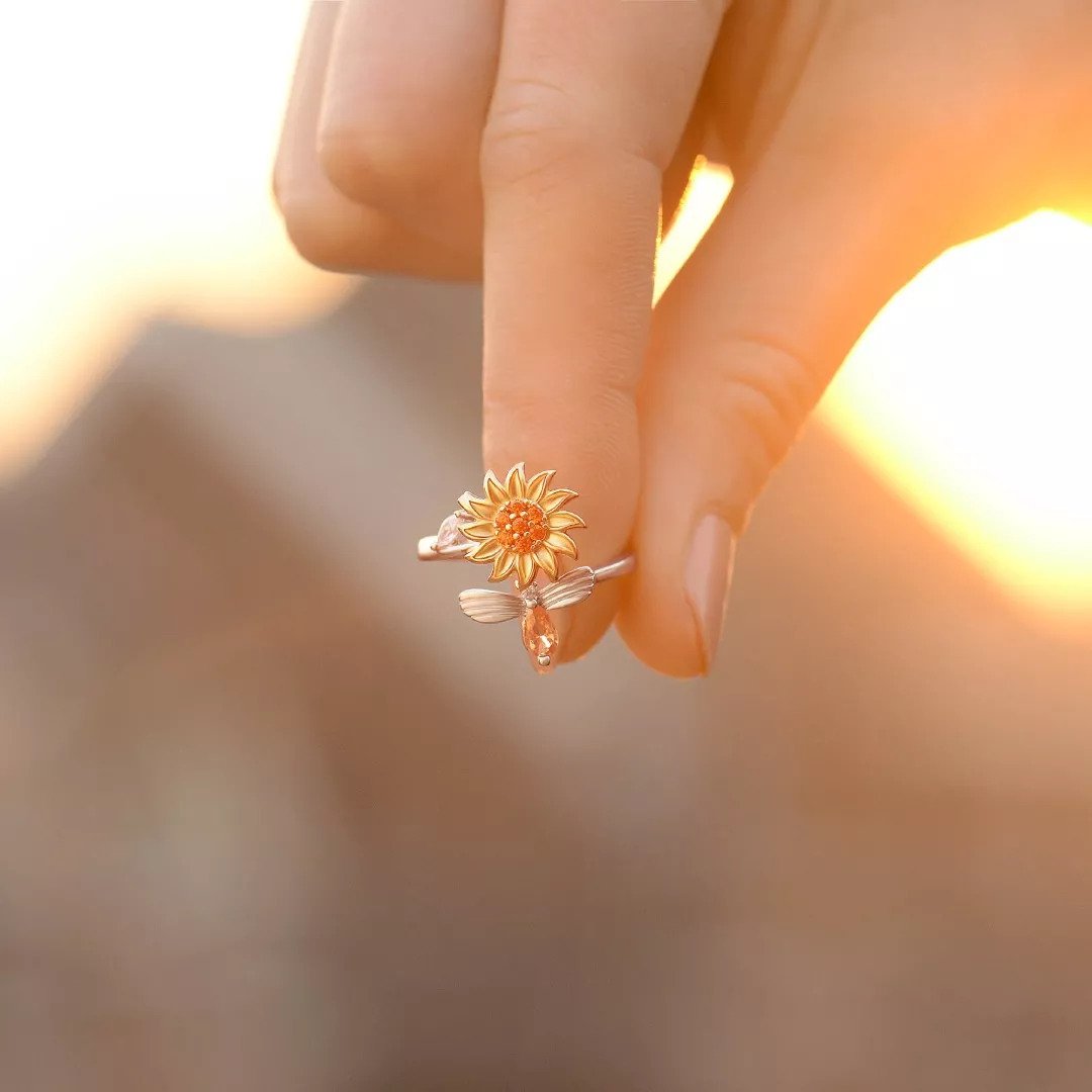 925 Sterling Silver Sunflower Fidget Ring